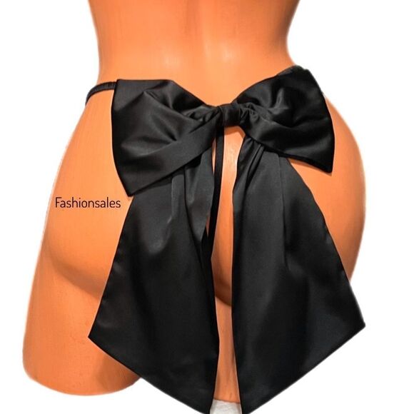 Victoria’s Secret Dream Angels Big Satin Bow on back V-string panty black Small - Picture 1 of 8